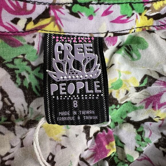 Free People Peplum Floral short sleeve button up Top blouse Size S - Picture 6 of 8